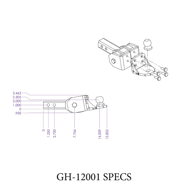 Universal Glyder Torsion-Flex Ball mount w/2" Shank (GH-1200X)