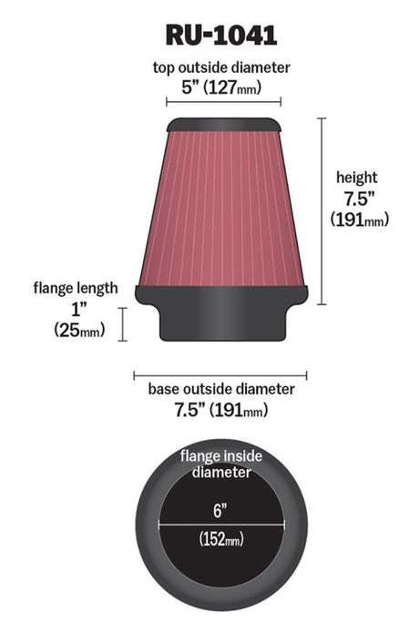 Universal Clamp-On Air Filter 6in FLG/7-1/2in B/5in T/7-1/2in H - View 12 | Dirty Garage