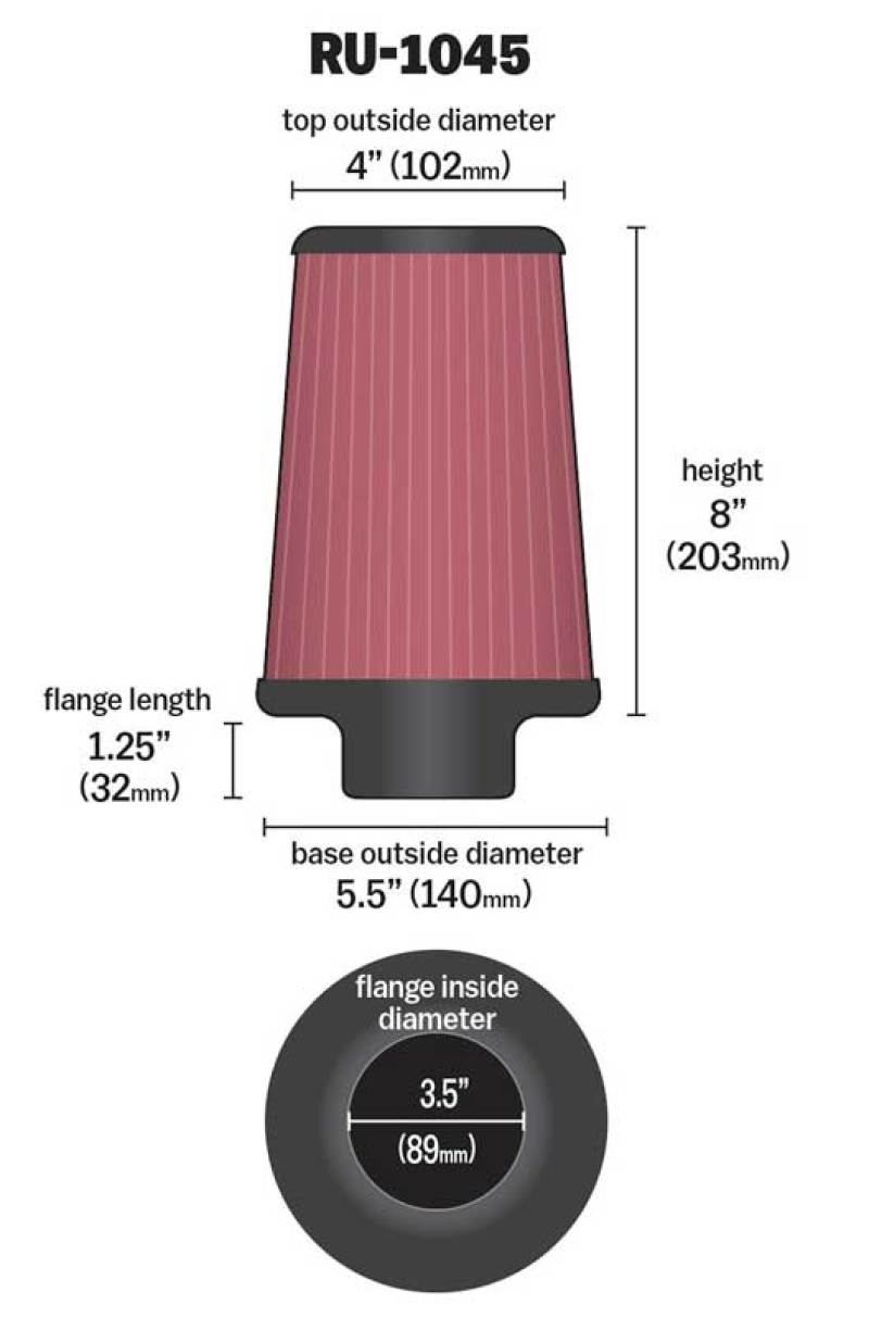 Universal Tapered Filter 3.5in Flange ID x 5.5in Base OD x 4in Top OD x 8in Height - View 10 | Dirty Garage