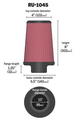 Universal Tapered Filter 3.5in Flange ID x 5.5in Base OD x 4in Top OD x 8in Height - View 10 | Dirty Garage