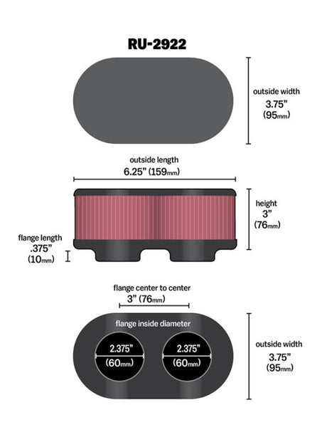 Universal Filter Universal Filter 2 3/4 inch Dual Flange Gsxr Oval - View 4 | Dirty Garage