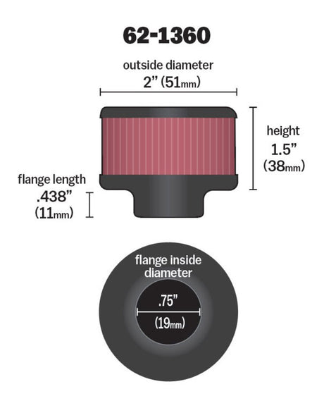 Universal 3/4 inch ID 2 inch OD 1.5 inch H Clamp On Crankcase Vent Filter - View 5 | Dirty Garage