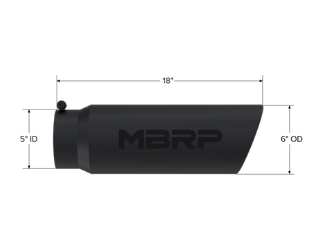 Universal 6" OD Angled Rolled End 5" Inlet 18" Black Finish Exhaust Tip - View 5 | Dirty Garage
