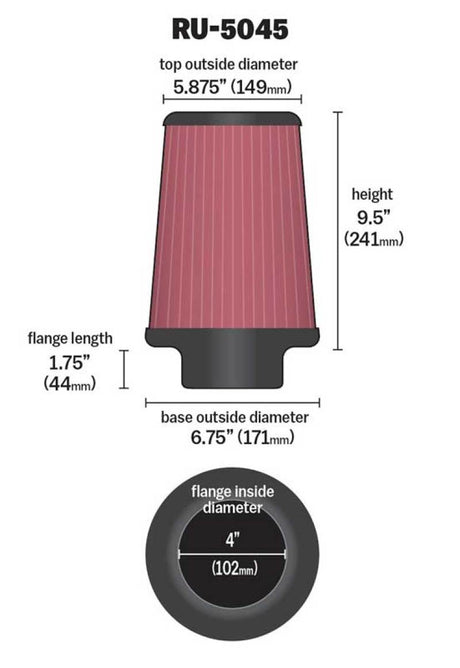 Universal Filter 4 inch Flange 6 3/4 inch OD Base 5 7/8 inch OD Top 9 1/2 inch Height - View 7 | Dirty Garage