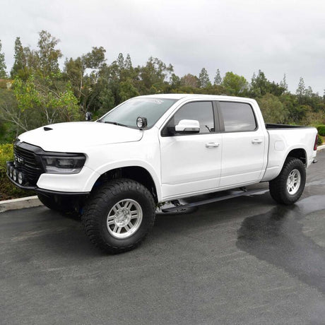 2019-2026 RAM 1500 Crew Cab Pro-E Series Black Powered Running Boards - View 4 | Dirty Garage