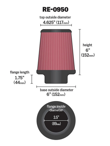 Universal Rubber Filter 3 1/2inch ID FLG/6inch Base/4-5/8inch Top/6inch Height - View 5 | Dirty Garage