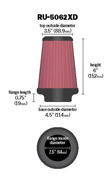 Universal Rubber Filter 2-1/2in Flg/4-1/2in OD B/3-1/2in OD T/6in H - Black Top - View 10 | Dirty Garage