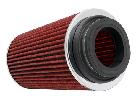Universal Air Filter Chrome Round Tapered Red -4in Flange ID x 1.125in Flange Length x 5.5in H - View 2 | Dirty Garage