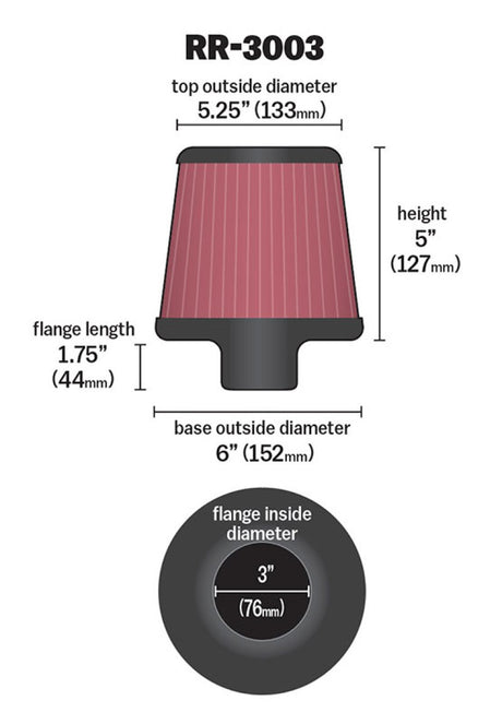 Universal Filter 3 inch Flange 6 inch Base 5 1/4 inch Top 5 inch Height w/Polished Top - View 4 | Dirty Garage