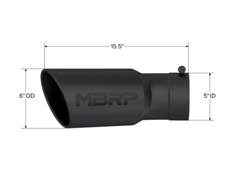 Universal 6" OD 5" Inlet 15.5" Length 30 Deg Bend Angled Rolled End Black Tip - View 5 | Dirty Garage