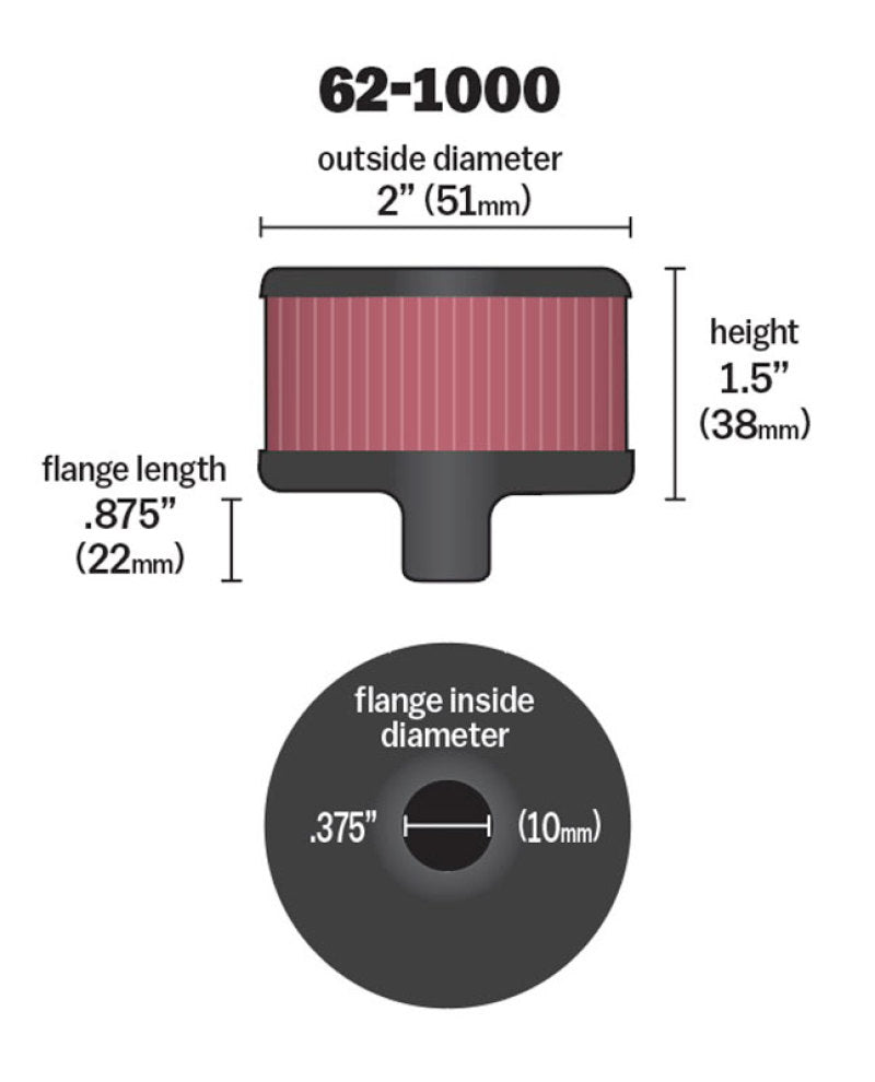 Universal Steel Base Crankcase Vent Filter 0.375in Vent OD x 2in OD x 1.5in Height - View 15 | Dirty Garage