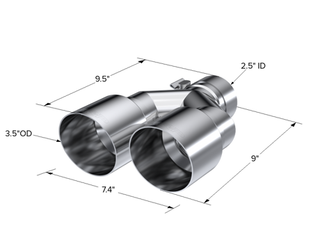 Universal T304 SS Dual Tip 3.5" OD 2.5" Inlet - View 2 | Dirty Garage