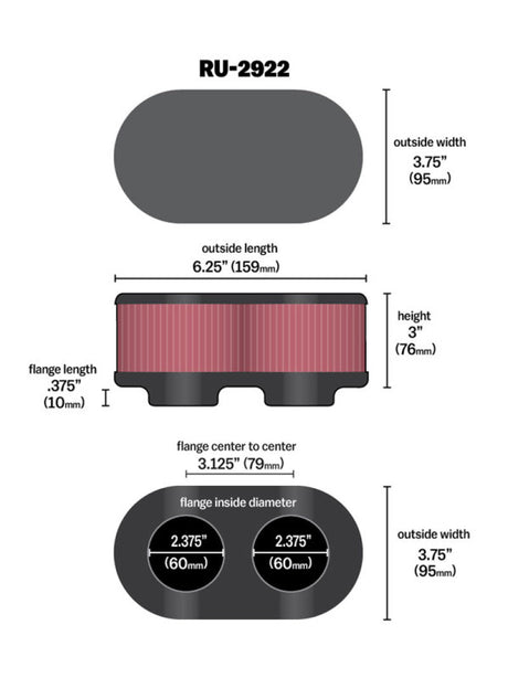 Universal Filter Universal Filter 2 3/4 inch Dual Flange Gsxr Oval - View 13 | Dirty Garage