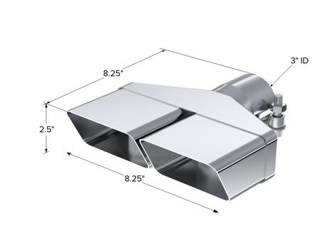 Universal 8" x 2.375" ID Rectangle Tip T304 8.25" Length 2.5" OD Inlet - View 5 | Dirty Garage