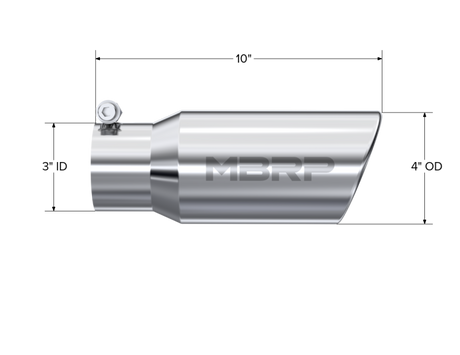 Universal Tip 4" OD 3" Inlet 10" Length Angled Rolled End T304 - View 5 | Dirty Garage