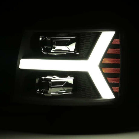 2007-2013 GM 1500 Luxx-Series LED Projector Jet Black Headlights Sequential Signal DRL - View 4 | Dirty Garage
