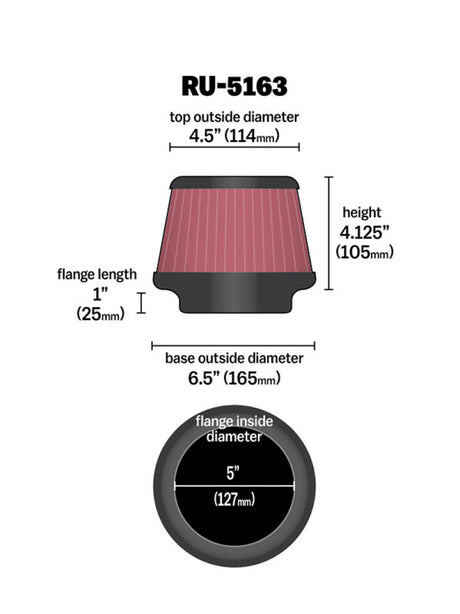 Universal Rubber Filter 5in Flange ID x 6.5in Base OD x 4.5in Top OD x 4.125in Height - View 12 | Dirty Garage