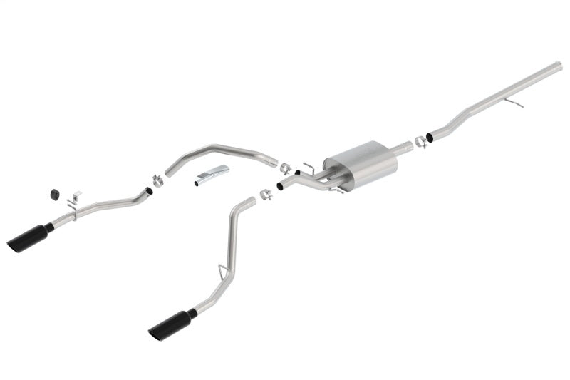 Borla 14 Sierra 1500 C/B S-Type Exhaust/2.75in Into Dual 2.25in Out 4in Split Rear Exit-Black Chrome - View 3 | Dirty Garage