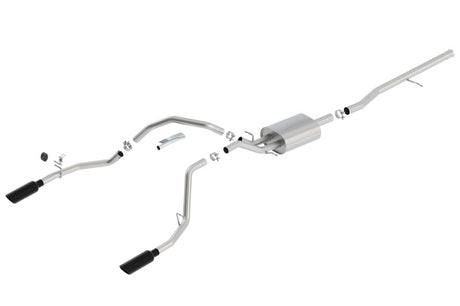 Borla 14 Sierra 1500 C/B S-Type Exhaust/2.75in Into Dual 2.25in Out 4in Split Rear Exit-Black Chrome - View 3 | Dirty Garage