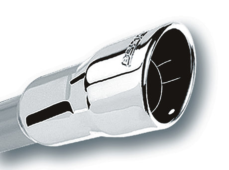 Borla 2.25in Inlet 3.5in Round Rolled Angle Cut Intercooled Outlet x 6.5in Long Embossed Tip - View 3 | Dirty Garage