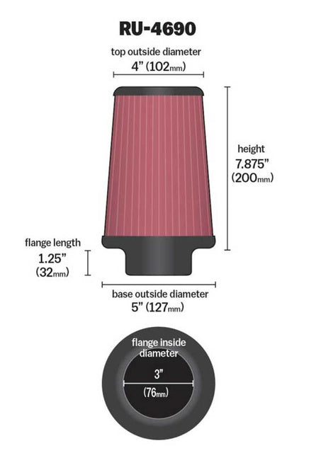 Universal Round Tapered Filter 3 inch FLG/5 inch Bottom/4 inch Top/7 7/8 inch Height - View 11 | Dirty Garage