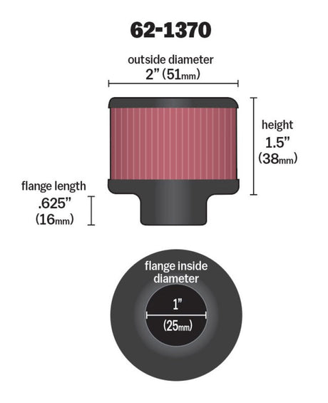 Universal 1in Flange ID x 2in OD x 1.5 inch H Rubber Base Crankcase Vent Filter - View 14 | Dirty Garage
