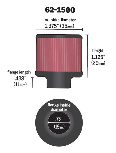 Universal 0.75 inch ID 1.375 inch OD 1.125 inch H Clamp On Crankcase Vent Filter - View 6 | Dirty Garage