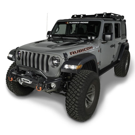 Rugged Ridge Arcus Front Bumper Tube Overrider Black 18-20 Jeep Wrangler JL - View 3 | Dirty Garage