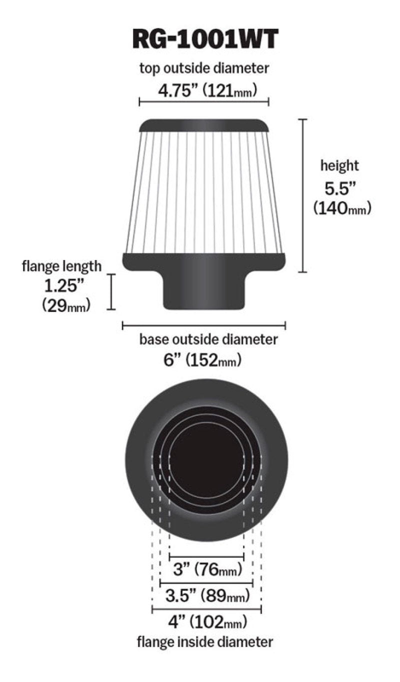 Universal Filter Chrome Round Tapered White - 4in Flange ID x 1.125in Flange Length x 5.5in H - View 12 | Dirty Garage