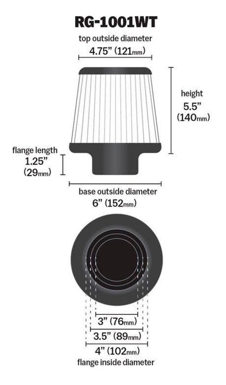 Universal Filter Chrome Round Tapered White - 4in Flange ID x 1.125in Flange Length x 5.5in H - View 12 | Dirty Garage