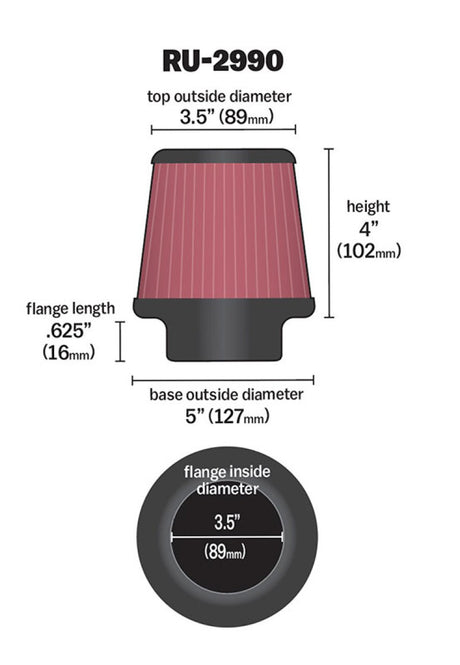 Universal Filter Universal Rubber Filter 3 1/2 inch Flange 5 inch Base 3 1/2 inch Top 4 inch Height - View 16 | Dirty Garage