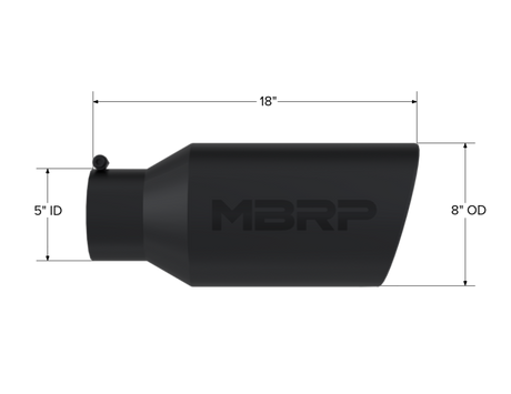 Universal Tip 8" OD Rolled End 5" Inlet 18" Length T304 Black - View 4 | Dirty Garage