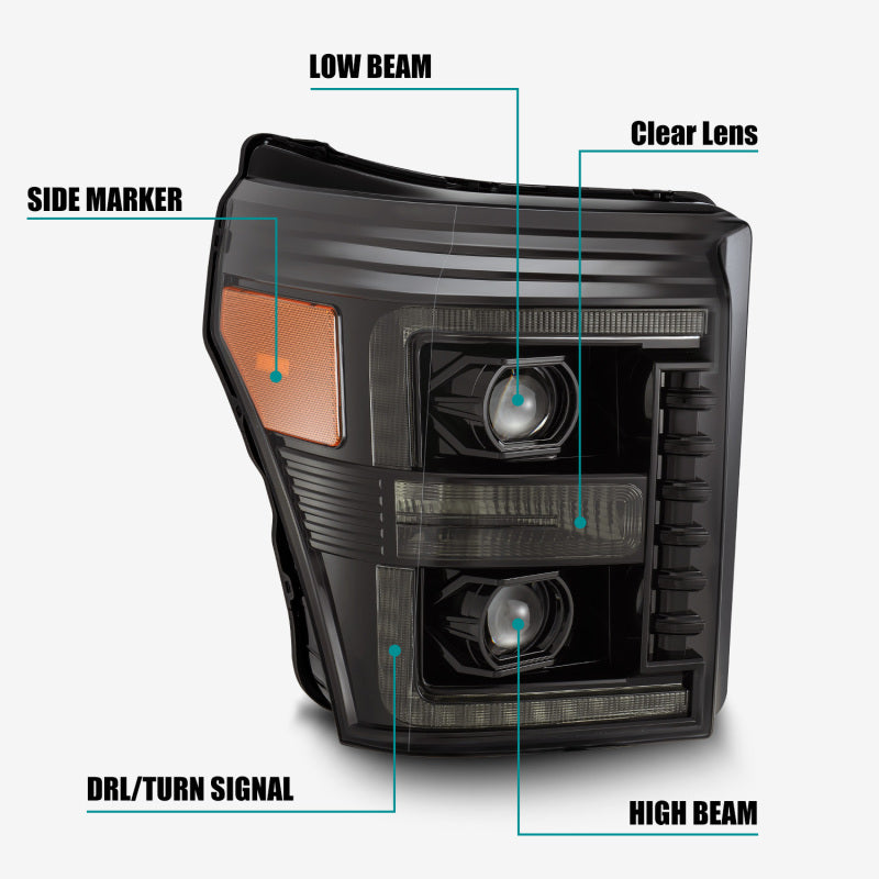 2011-2016 Superduty Pro-Series Projector Headlights Plank Style Alpha Black Sequential Signal - View 7 | Dirty Garage