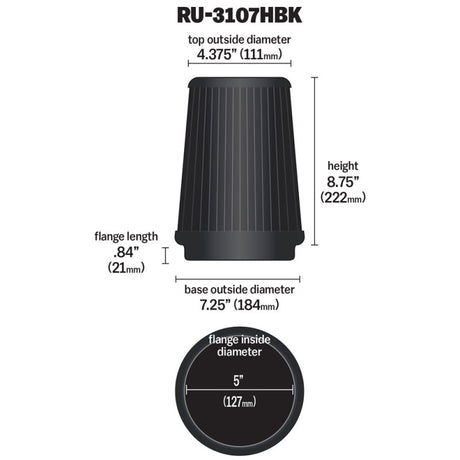 Universal Air Filter (5in Flange/6-1/2in Base/4-3/8in Top OD/8-3/4in Height) - View 5 | Dirty Garage