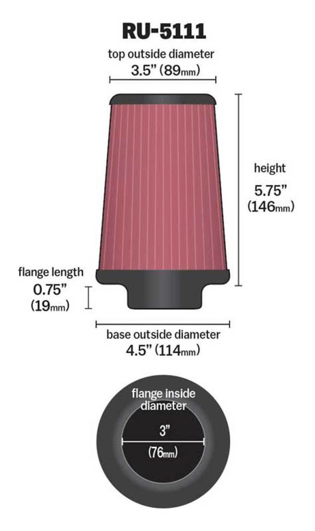 Universal Filter Universal Rubber Filter 3 Flange 4 1/2 Base inch 3 1/2 inch Top 5 3/4 inch Height - View 6 | Dirty Garage