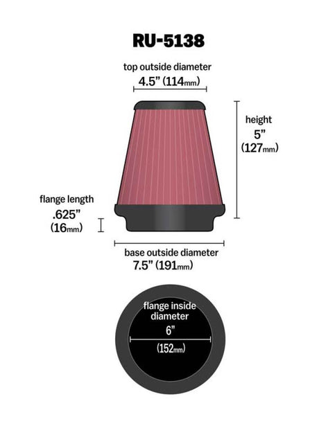 Universal Clamp-On Air Filter 6in FLG/7-1/2in B/4-1/2in T/5in H - View 12 | Dirty Garage