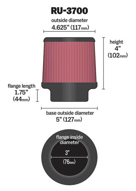 Universal Rubber Filter Round Tapered 4.625in Top OD x 5in Base OD x 4in H - View 13 | Dirty Garage
