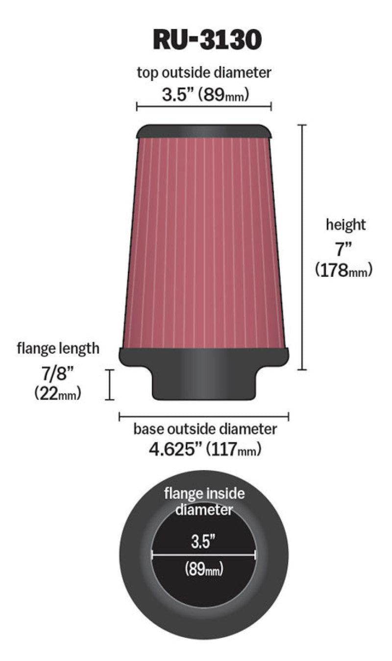 Universal Filter Universal Rubber Filter 3 1/2 inch Flange 4 5/8 inch Base 3 1/2 inch Top 7 inch Height - View 5 | Dirty Garage