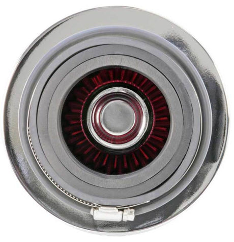 Universal Air Filter Chrome Round Tapered Red - 4in Flange ID x 1.125in Flange Length x 5.5in H - View 6 | Dirty Garage