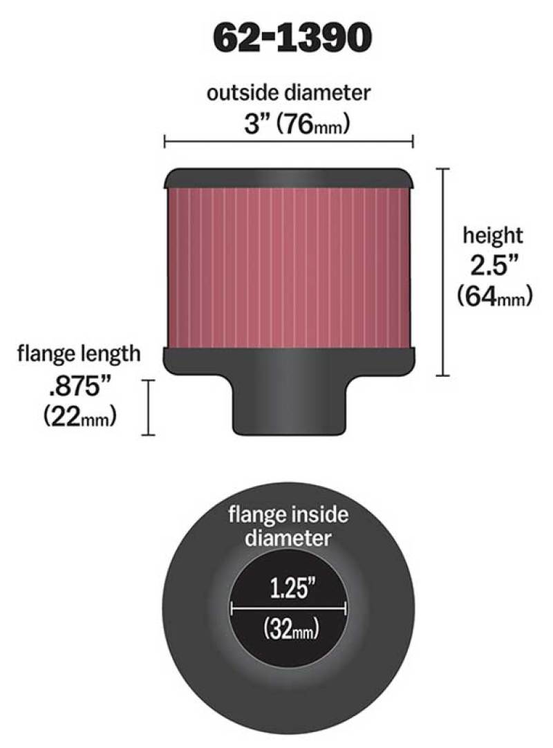 Universal 1.25in Flange ID x 3in OD x 2.5in H Rubber Base Crankcase Vent Filter - View 16 | Dirty Garage
