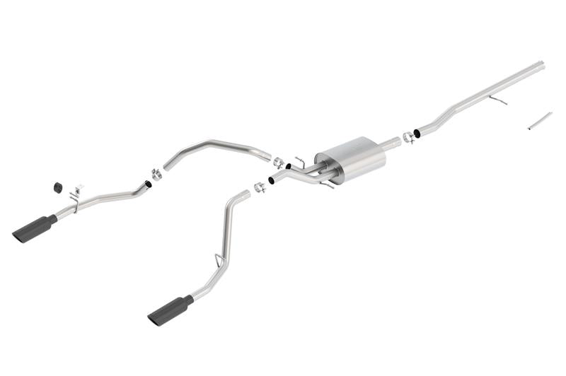 Borla 14 Sierra 1500 C/B S-Type Exhaust/2.75in Into Dual 2.25in Out 4in Split Rear Exit-Black Chrome - View 4 | Dirty Garage