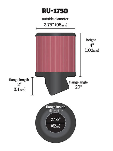 Universal Filter Universal Rubber Round Straight Filter 20 Deg Angled 2-7/16in Flange 3-3/4in OD 4in H - View 16 | Dirty Garage