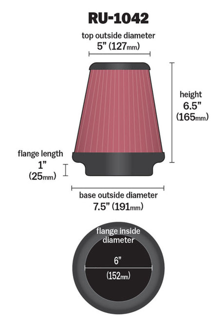 Universal Clamp-On Air Filter 6in FLG/7-1/2in B/5in T/6-1/2in H - View 13 | Dirty Garage