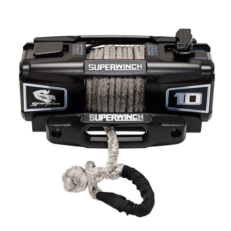 Superwinch 10000 LBS 12V DC 3/8in x 54ft Synthetic Rope Scorpion 10000SR Winch - Black Powdercoat | Dirty Garage