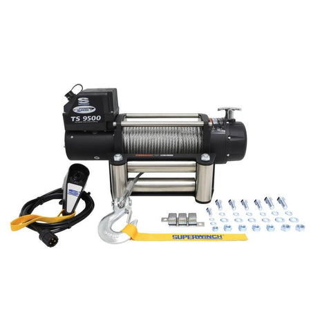 Universal 9500 LB 12V DC Tiger Shark Winch w/ Synthetic Black Rope - View 7 | Dirty Garage