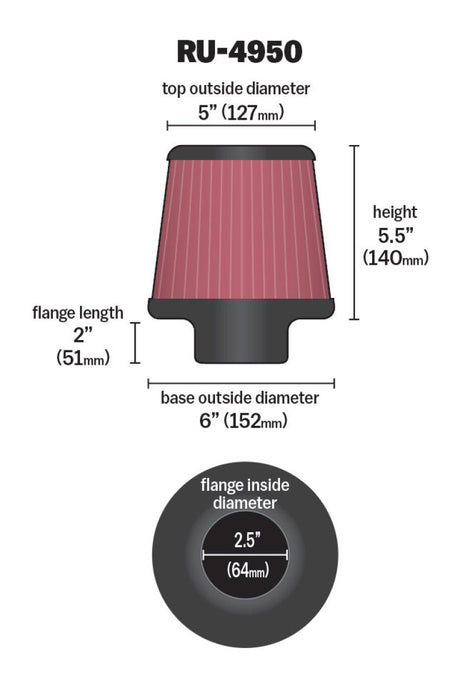 Universal Filter Universal Rubber Filter 2 1/2 inch Flange 6 inch Base 5 inch Top 5 1/2 inch Height - View 15 | Dirty Garage