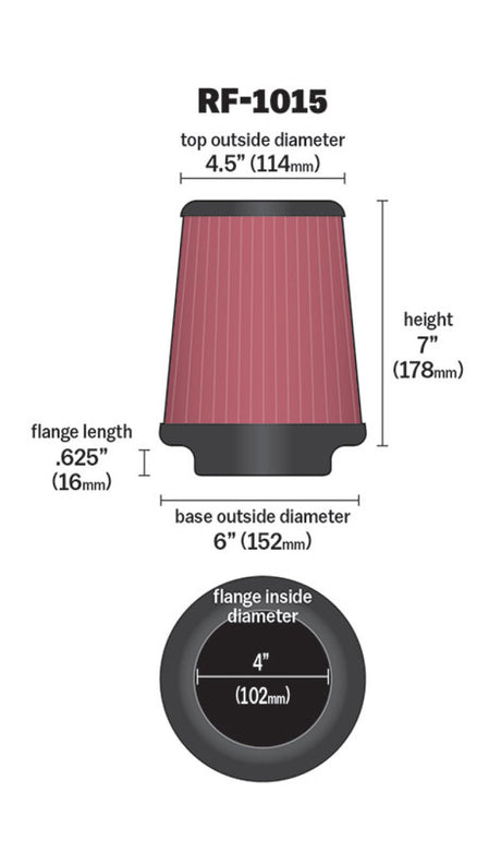 Universal 6 inch OD-Base 4 1/2 inch OD-Top 7 Inch H Round Tapered Universal Air Filter - View 14 | Dirty Garage