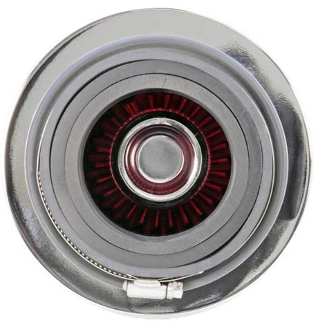 Universal Air Filter Chrome Round Tapered Red - 4in Flange ID x 1.125in Flange Length x 5.5in H - View 20 | Dirty Garage