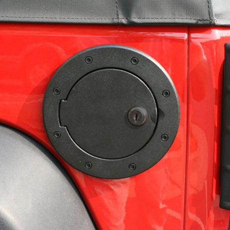 Rugged Ridge Locking Gas Cap Door Black Alum 07-18 Jeep Wrangler JK | Dirty Garage