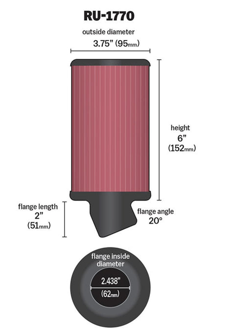 Universal Filter Universal Rubber Filter 2 7/16 inch 20 Degree Flange 3 3/4 inch OD 6 inch Height - View 4 | Dirty Garage